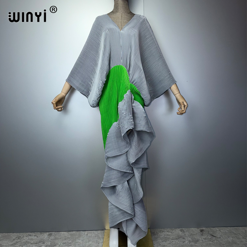 Cover Up Kaftan - WINYI New Pleated Slim High-Fork Dress
