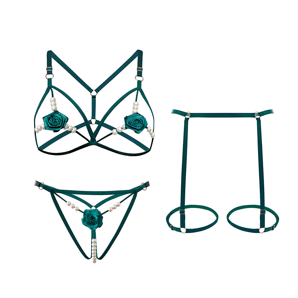 Bralette Triangle Set - 3Pcs/Set Pearl Rose Sexy Bra Set