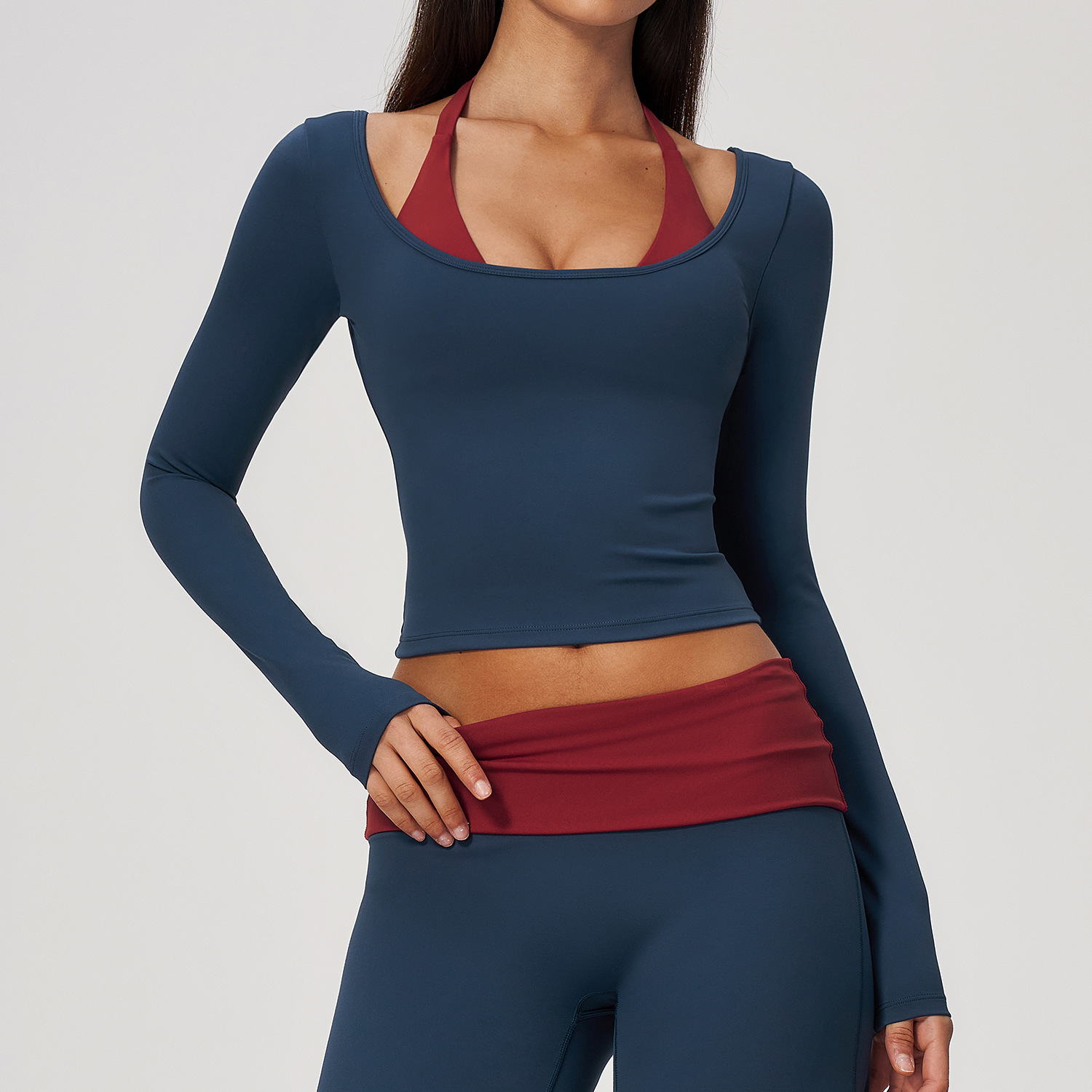 Crop Top Crochet - 2-in-1 Fake Two Piece Halter Yoga