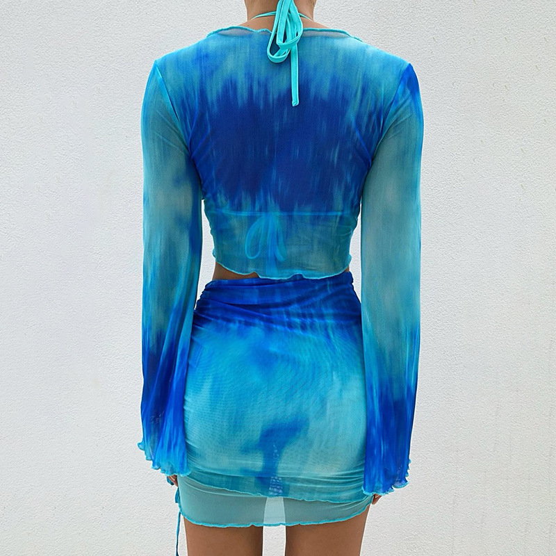 Nsangu Sexy Two Piece Set Blue - Crop Top Crochet recension och pris