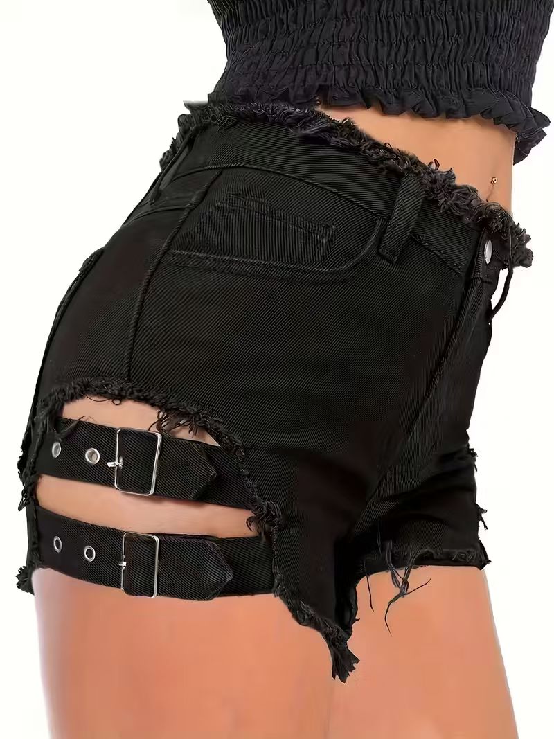 Women's Black Denim Shorts Low - Shorts Denim Frayed recension och pris