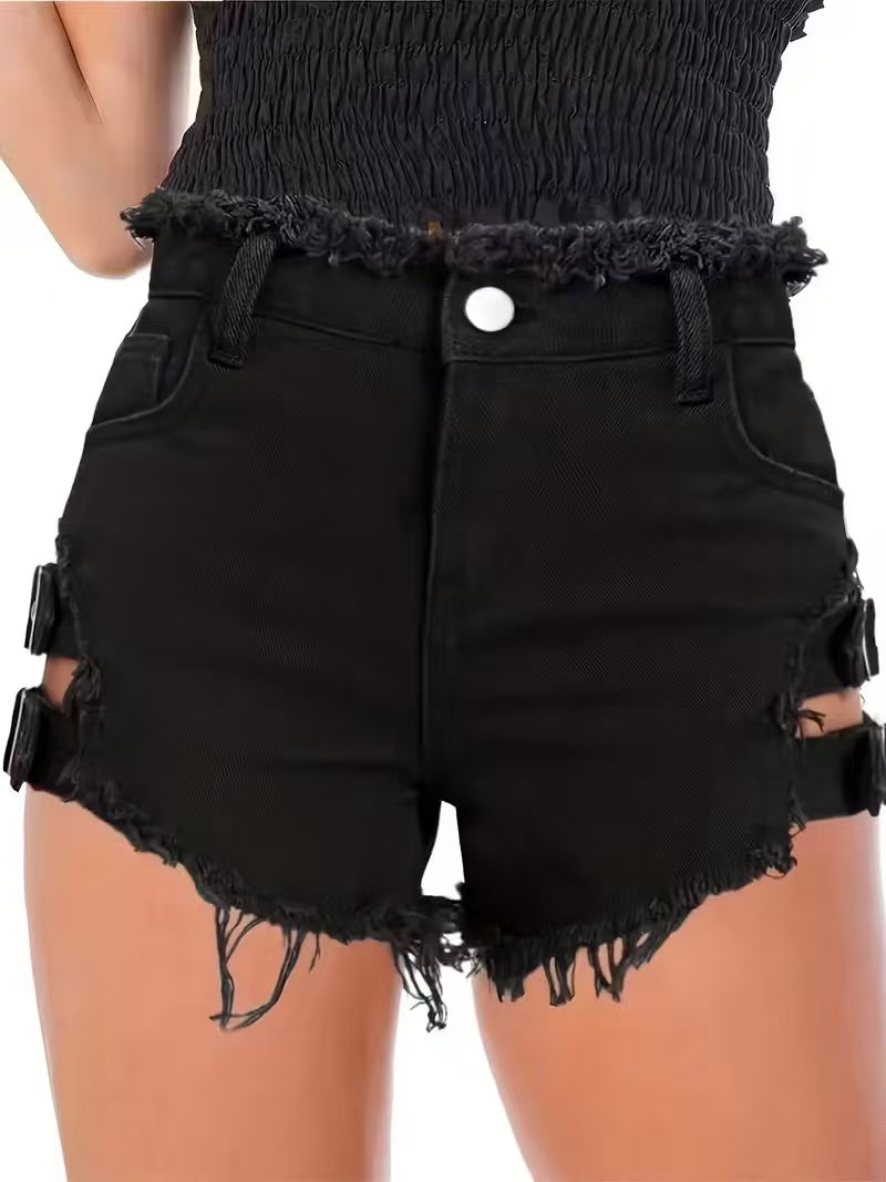 Women's Black Denim Shorts Low - Shorts Denim Frayed recension och pris