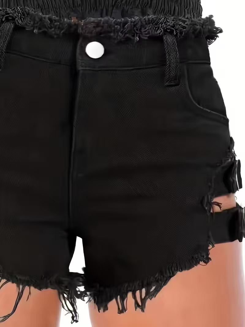 Women's Black Denim Shorts Low - Shorts Denim Frayed recension och pris