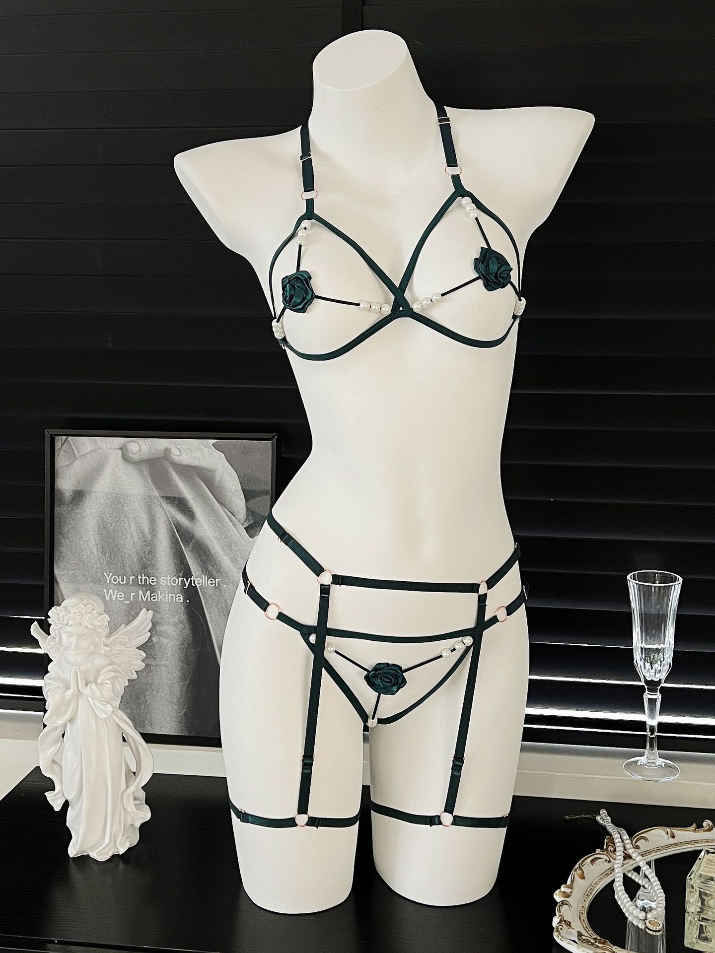 3Pcs/Set Pearl Rose Sexy Bra S - Bralette Triangle Set recension och pris