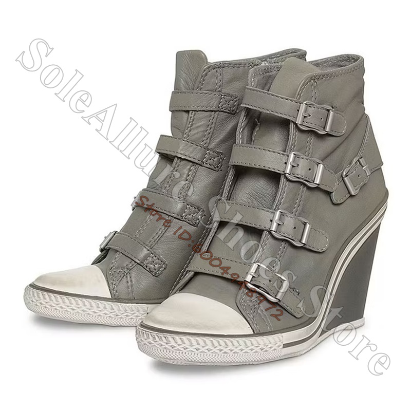 Grey Multi Buckle High Top Wed - Wedge Espadrille Women recension och pris