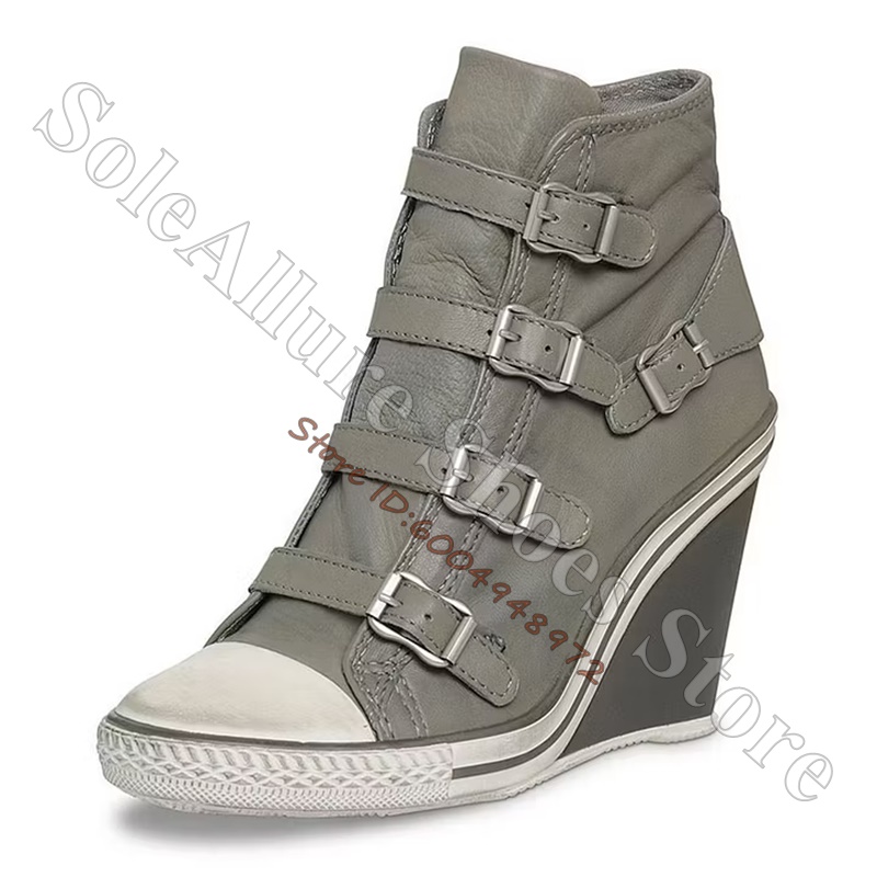 Grey Multi Buckle High Top Wed - Wedge Espadrille Women recension och pris